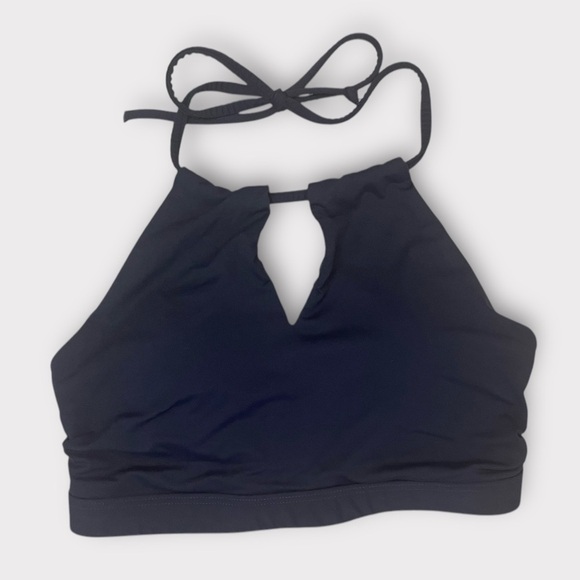 Athleta High-Neck Keyhole Halter Adjustable Tie Bikini Top in Navy Blue sz XS - Picture 2 of 6